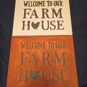 Handpainted Set of 2 'Farm House' Wall Decor Acrylic Painting 11x14" Signed